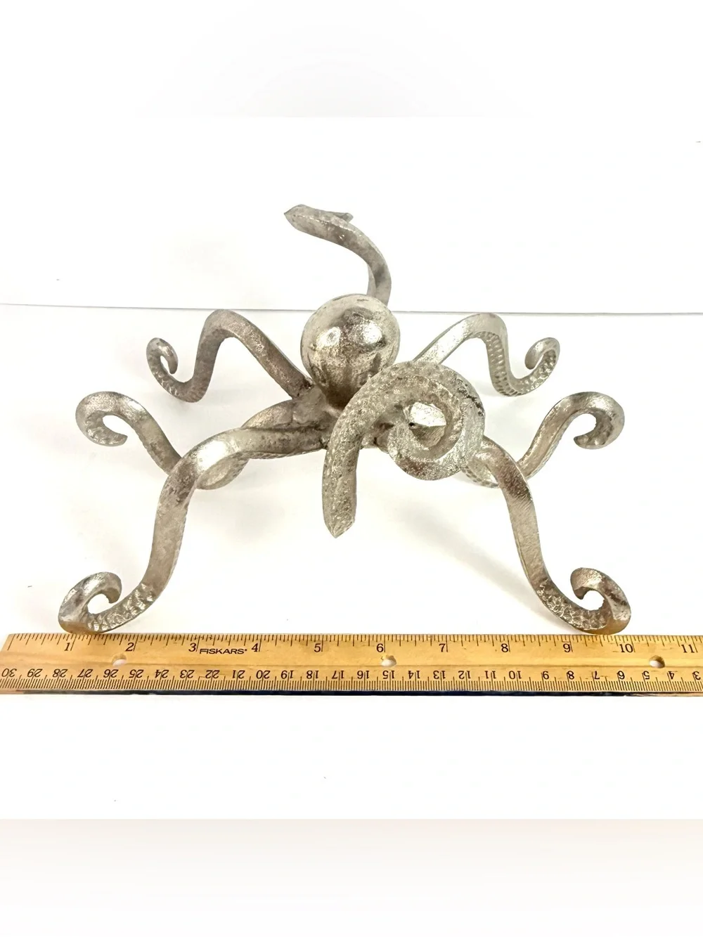 Vintage Octopus Pewter Finish Shelf Decor Coastal Nautical Statue Metal Design